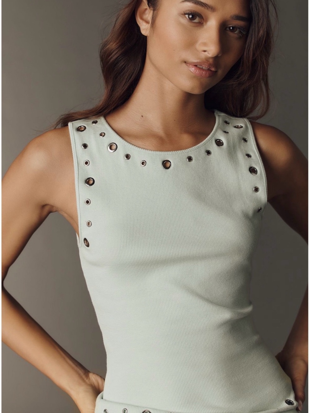 Anthropologie Pilcro Sleeveless Grommet Rib Tank Top